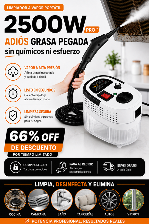 Limpiador a Vapor Portátil 2500W PRO™ | Adiós grasa pegada al instante